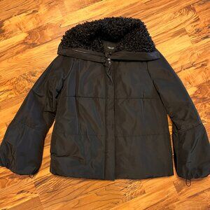 Womens Simply Vera Vera Wang Black Fuzzy Collar Coat Size M NWOT